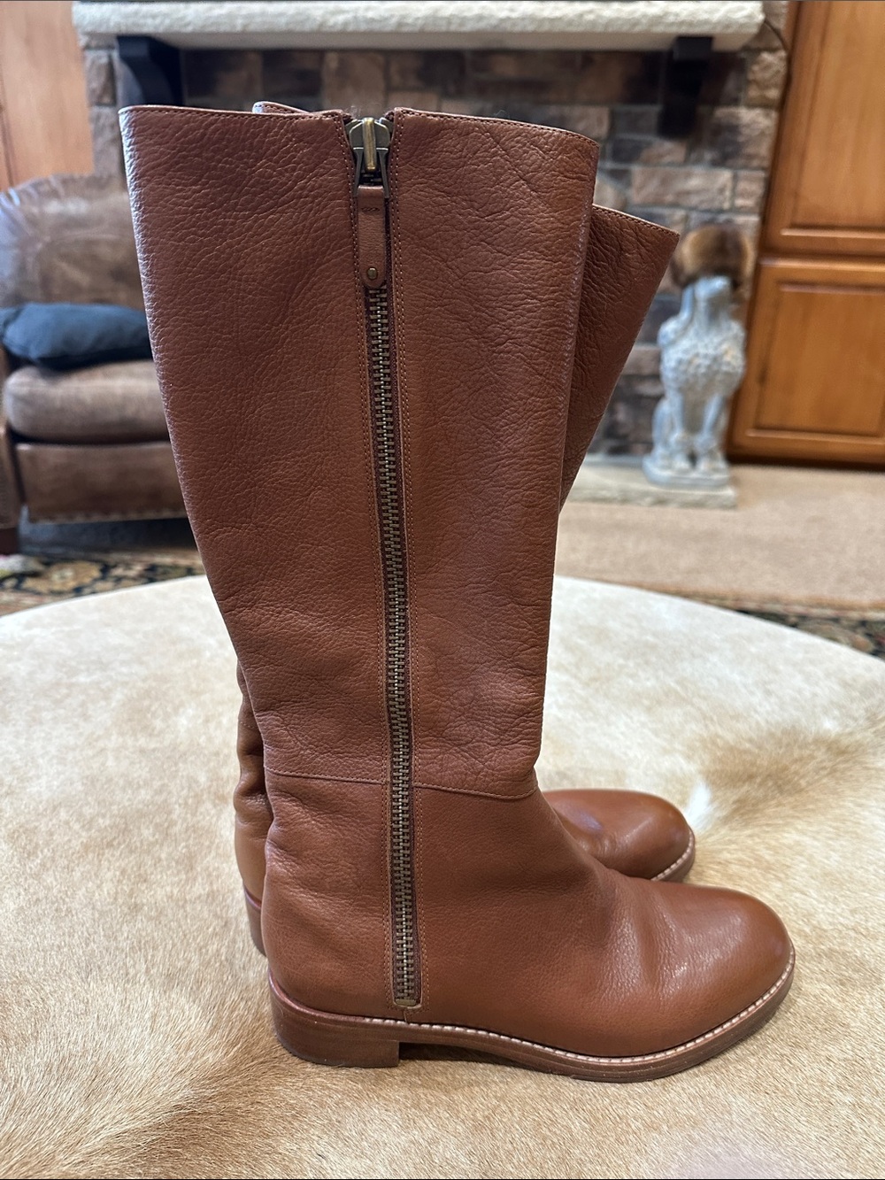 Via Spiga Brown Leather Mid-Calf Zip Riding Boots
